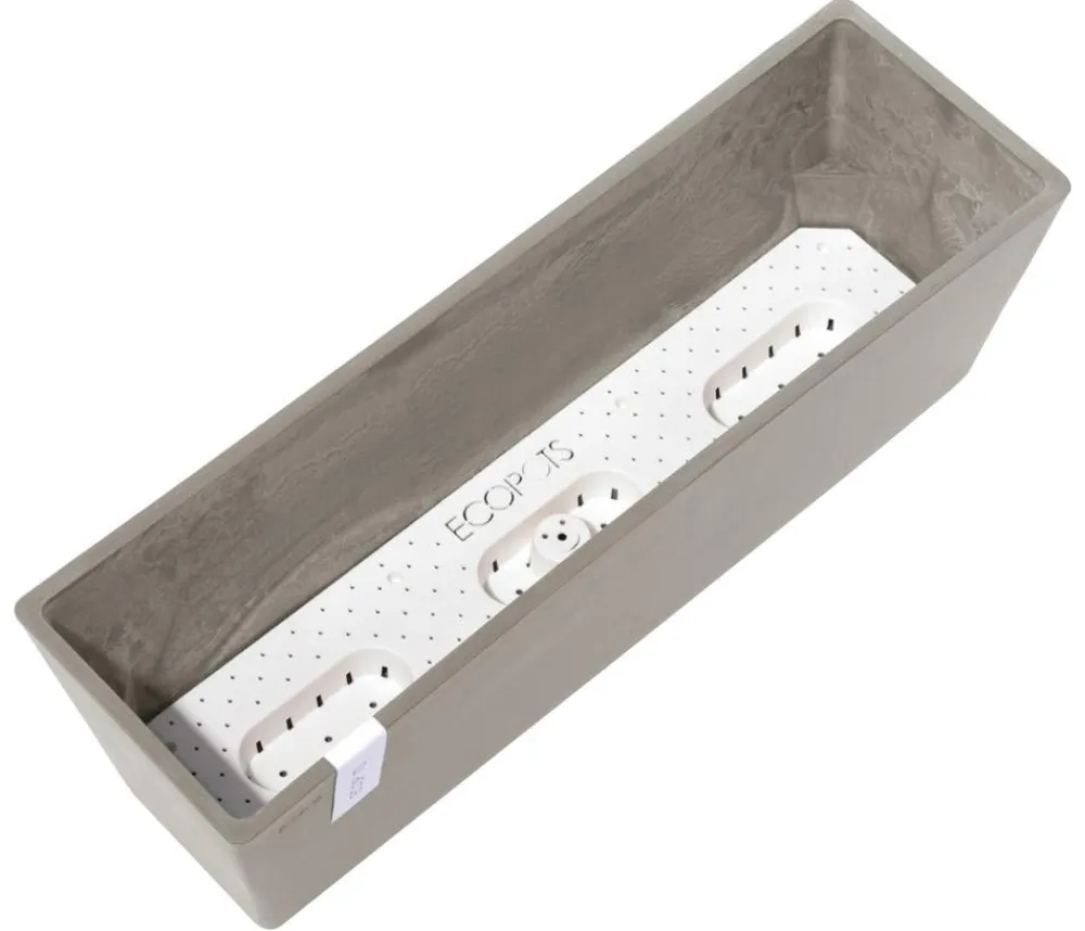 Ecopots Pflanzkübel & Blumenkästen - Kunststoff-Kasten Bruges mit Wassersystem, rechteckig Taupe