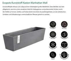 Ecopots Pflanzkübel & Blumenkästen > Kunststoff-Kasten Manhattan Wall mit Wassersystem, rechteckig