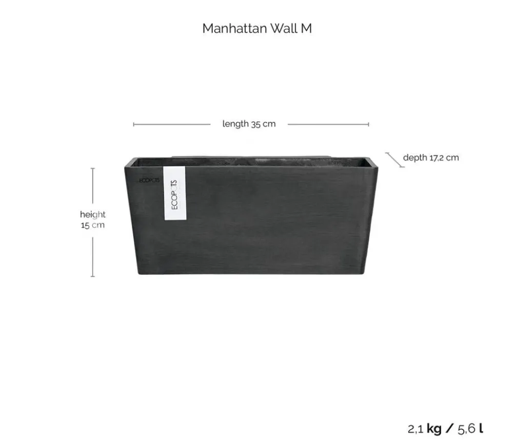 Ecopots Kunststoff-Kasten Manhattan Wall mit Wassersystem, rechteckig Dunkelgrau Sale