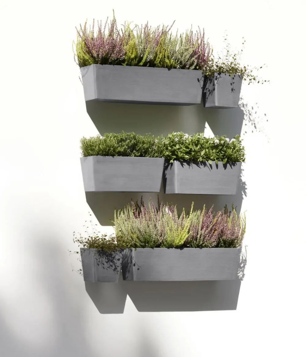 Ecopots Pflanzkübel & Blumenkästen - Kunststoff-Kasten Manhattan Wall mit Wassersystem, rechteckig Grau