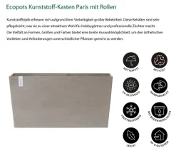 Ecopots Pflanzkübel & Blumenkästen > Kunststoff-Kasten Paris mit Rollen, rechteckig