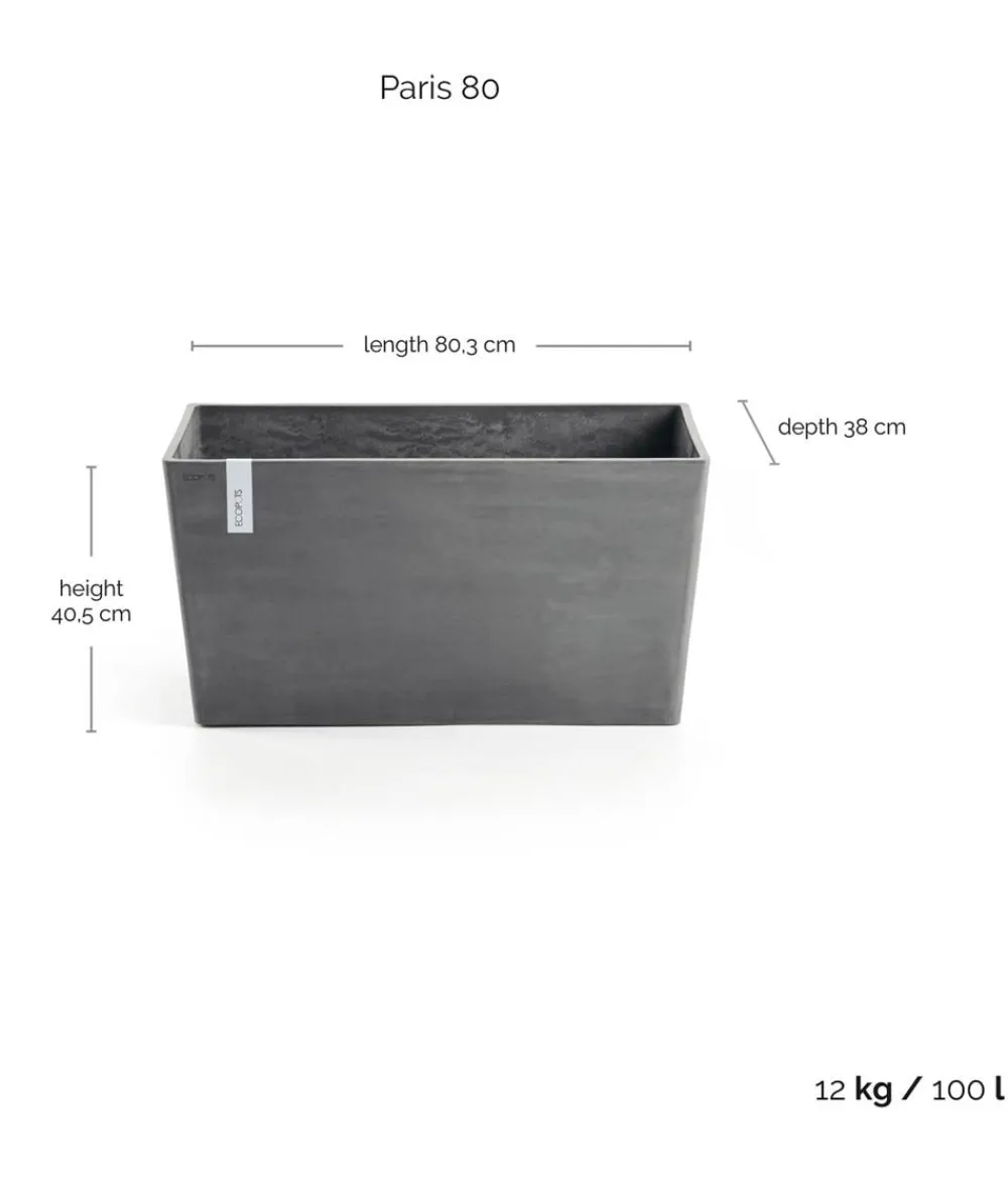 Ecopots Pflanzkübel & Blumenkästen - Kunststoff-Kasten Paris, rechteckig Grau