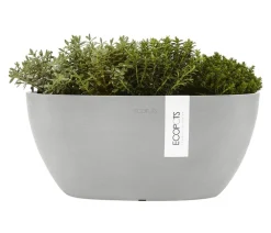 Ecopots Blumenampeln & -Schalen|Blumentöpfe & Übertöpfe - Kunststoff-Schale Sofia mit Wassersystem, oval Hellgrau