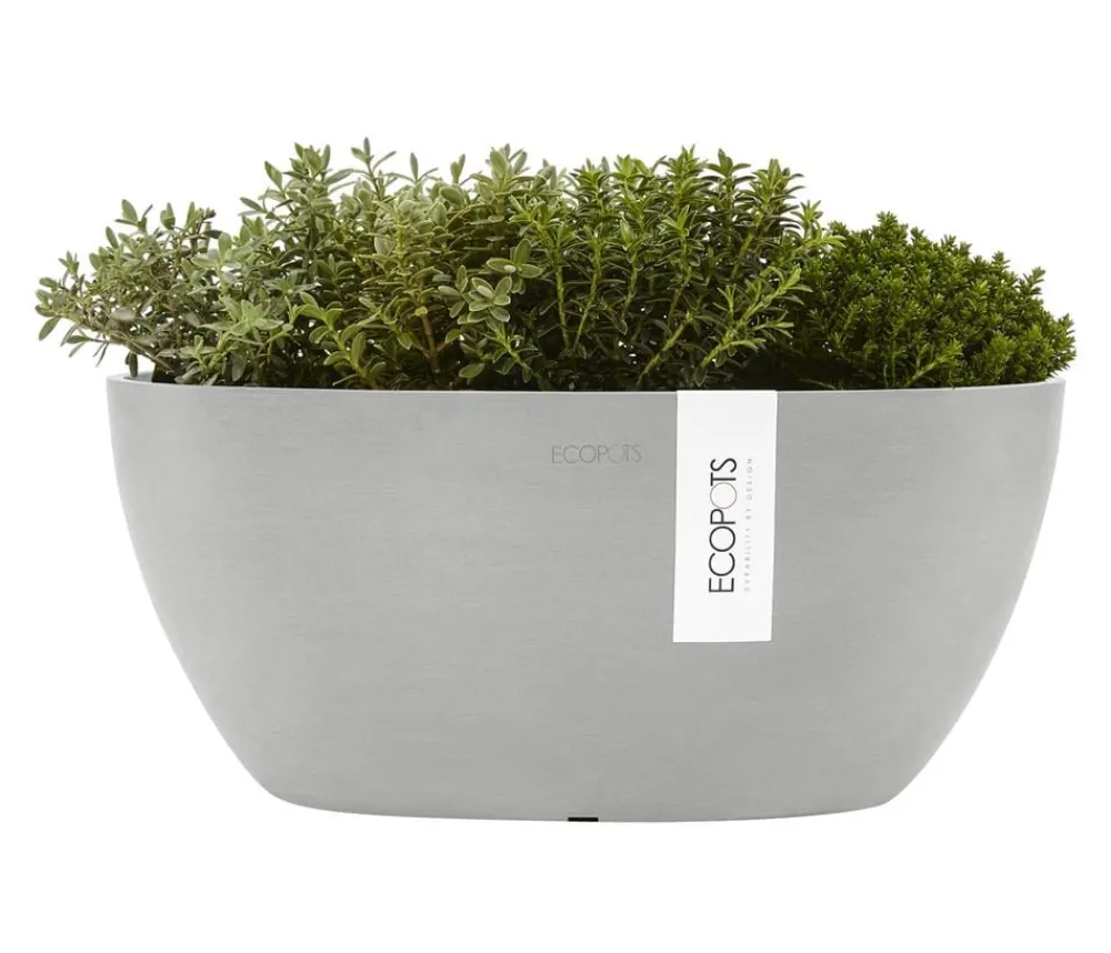 Ecopots Blumenampeln & -Schalen|Blumentöpfe & Übertöpfe - Kunststoff-Schale Sofia mit Wassersystem, oval Hellgrau