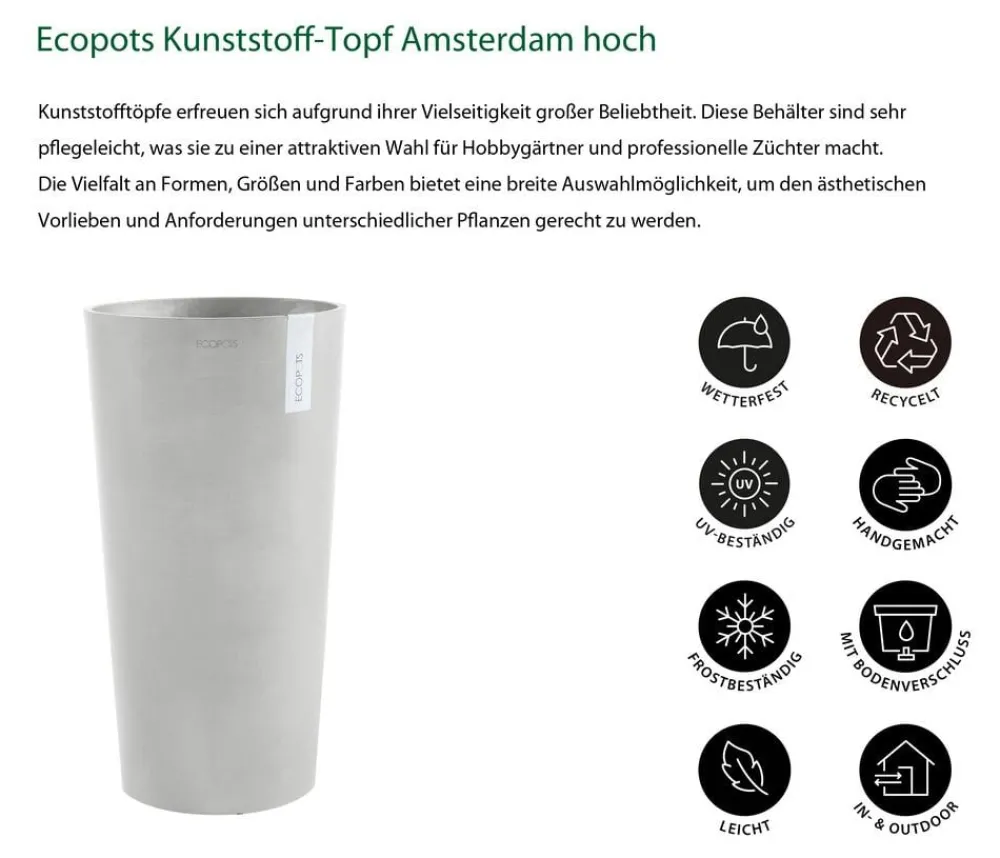 Ecopots Blumentöpfe & Übertöpfe > Kunststoff-Topf Amsterdam hoch, rund