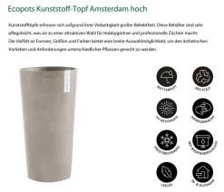 Ecopots Blumentöpfe & Übertöpfe - Kunststoff-Topf Amsterdam hoch, rund Taupe