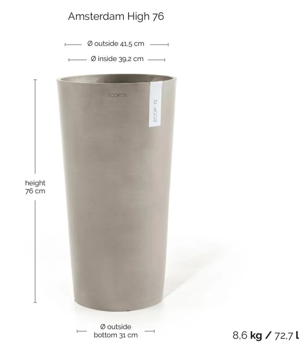 Ecopots Blumentöpfe & Übertöpfe - Kunststoff-Topf Amsterdam hoch, rund Taupe