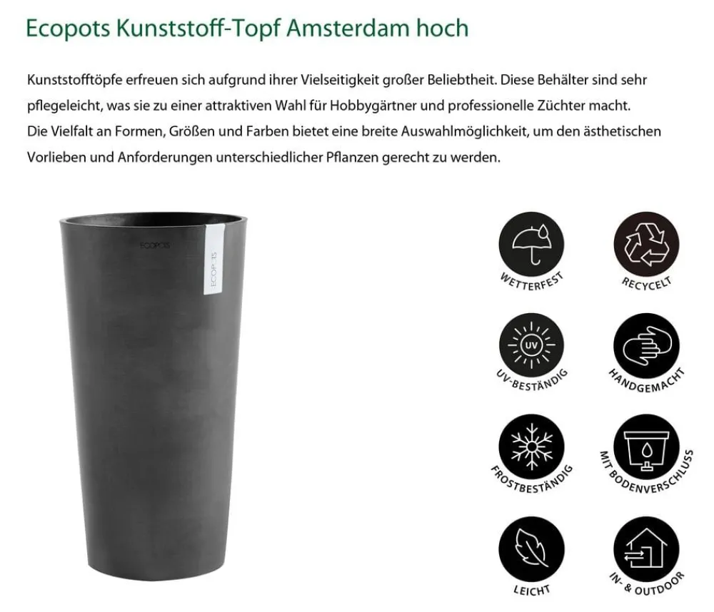 Ecopots Blumentöpfe & Übertöpfe > Kunststoff-Topf Amsterdam hoch, rund