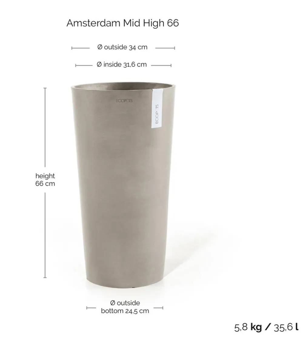 Ecopots Kunststoff-Topf Amsterdam hoch, rund Taupe Clearance