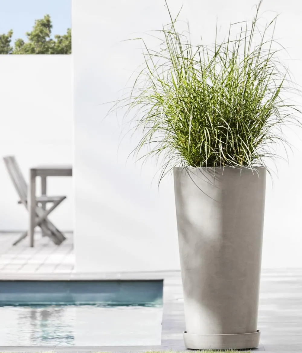Ecopots Blumentöpfe & Übertöpfe - Kunststoff-Topf Amsterdam hoch, rund Dunkelgrau