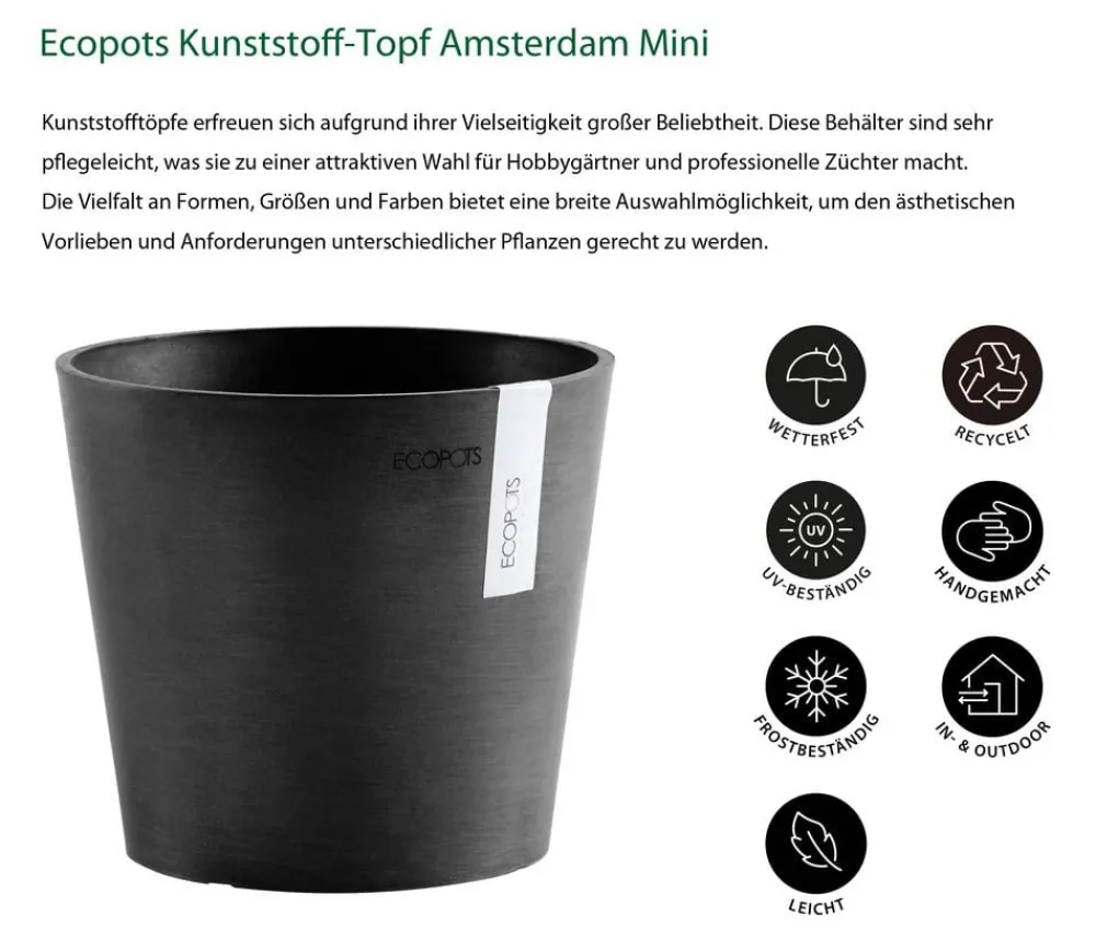 Ecopots Blumentöpfe & Übertöpfe > Kunststoff-Topf Amsterdam Mini, rund, ca. Ø17/H14,7 cm