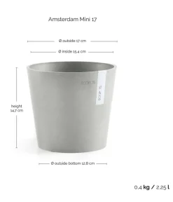 Ecopots Kunststoff-Topf Amsterdam Mini, rund, ca. Ø17/H14,7 cm Hellgrau New