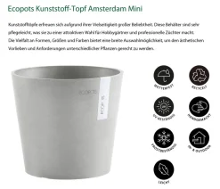 Ecopots Kunststoff-Topf Amsterdam Mini, rund, ca. Ø17/H14,7 cm Hellgrau New