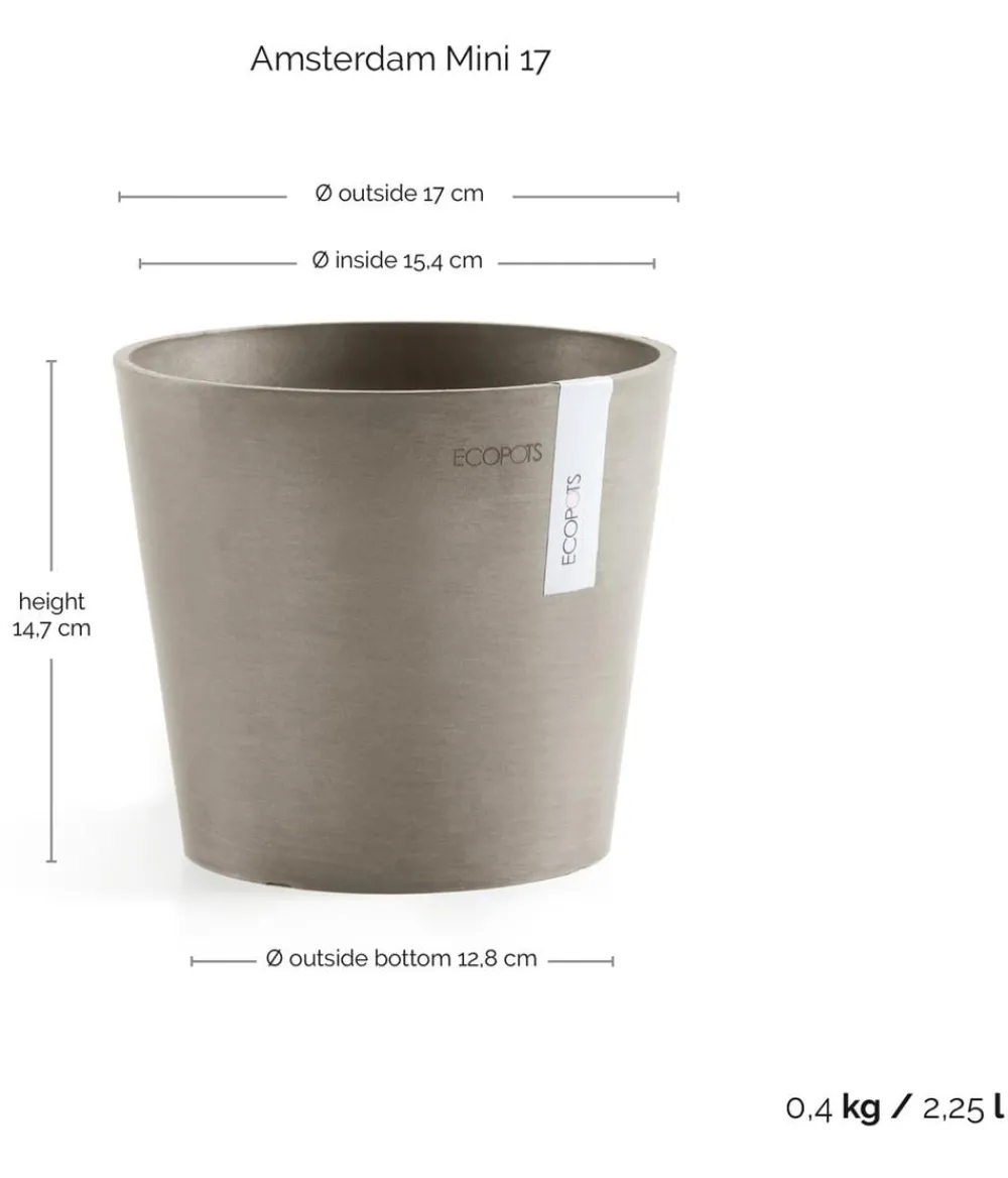 Ecopots Blumentöpfe & Übertöpfe - Kunststoff-Topf Amsterdam Mini, rund, ca. Ø17/H14,7 cm Taupe