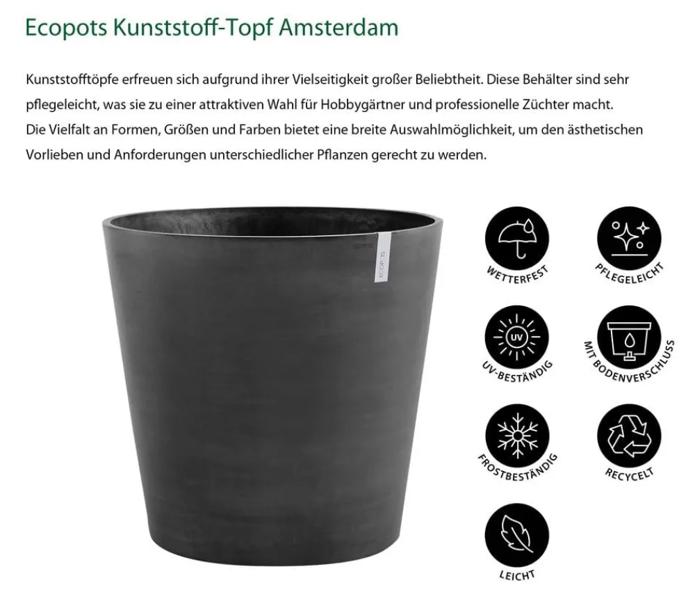 Ecopots Blumentöpfe & Übertöpfe > Kunststoff-Topf Amsterdam mit Rollen, rund