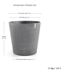 Ecopots Blumentöpfe & Übertöpfe - Kunststoff-Topf Amsterdam mit Rollen, rund Grau