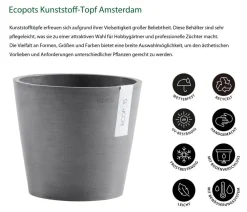 Ecopots Kunststoff-Topf Amsterdam mit Wassersystem, rund Grau Discount