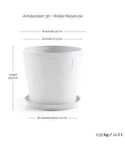 Ecopots Kunststoff-Topf Amsterdam mit Wassersystem, rund Weiß New