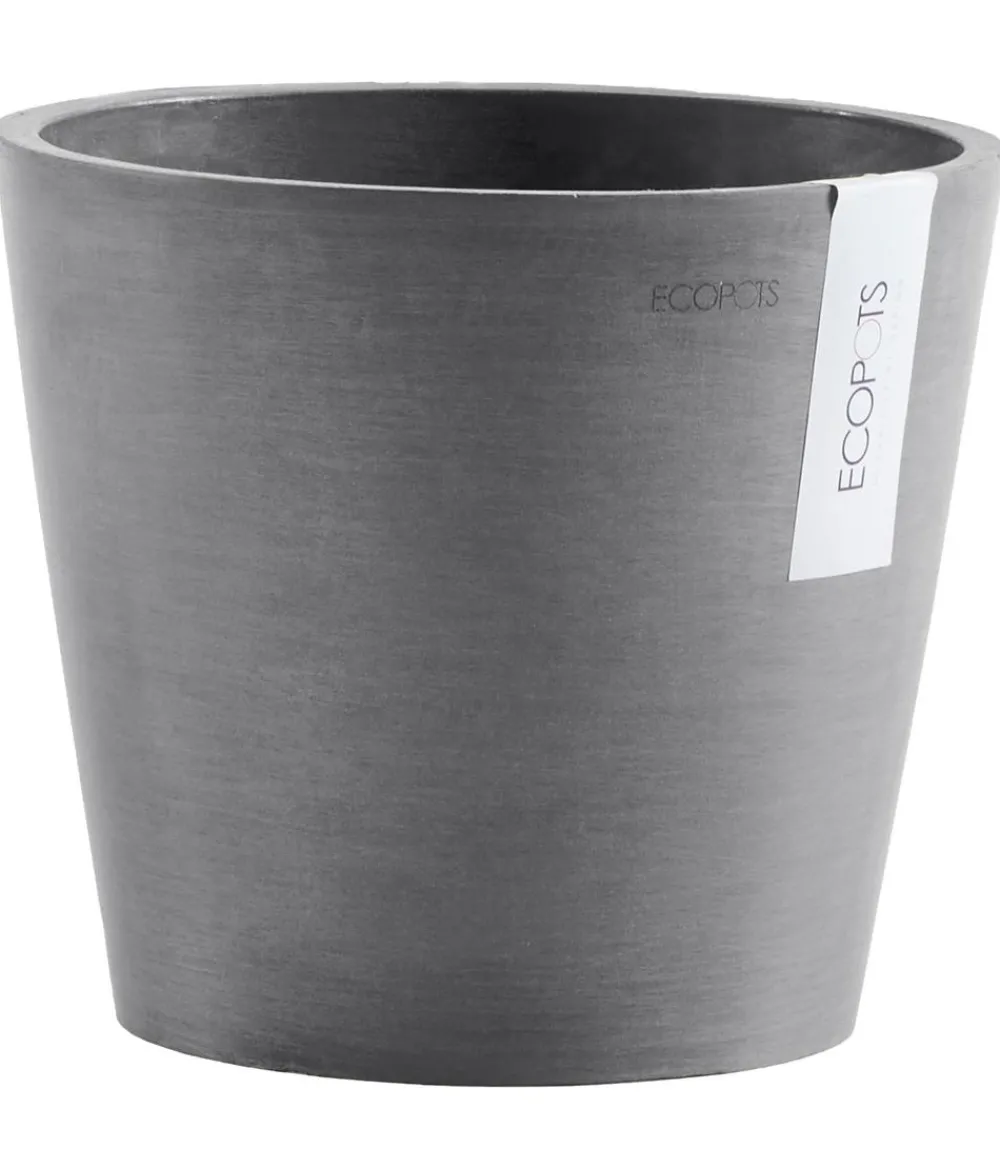 Ecopots Blumentöpfe & Übertöpfe - Kunststoff-Topf Amsterdam mit Wassersystem, rund Grau