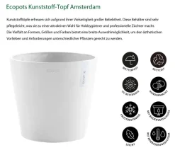 Ecopots Blumentöpfe & Übertöpfe - Kunststoff-Topf Amsterdam mit Wassersystem, rund Weiß