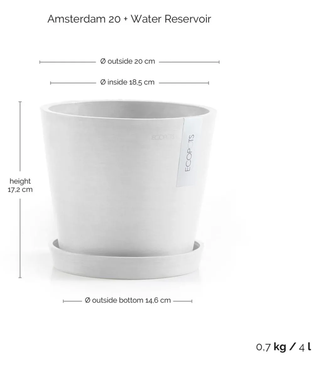 Ecopots Blumentöpfe & Übertöpfe - Kunststoff-Topf Amsterdam mit Wassersystem, rund Weiß