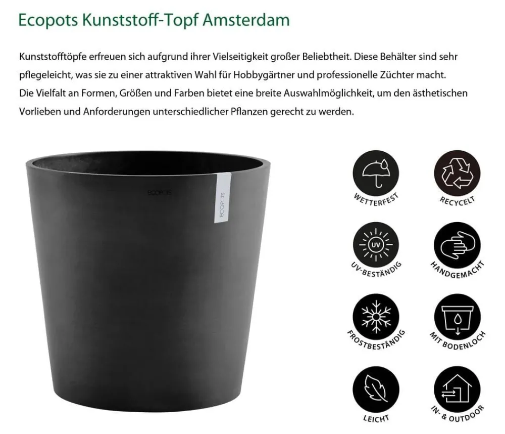 Ecopots Kunststoff-Topf Amsterdam, rund Dunkelgrau Best