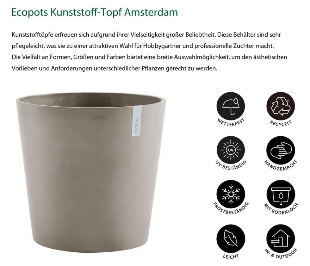 Ecopots Kunststoff-Topf Amsterdam, rund Taupe Online