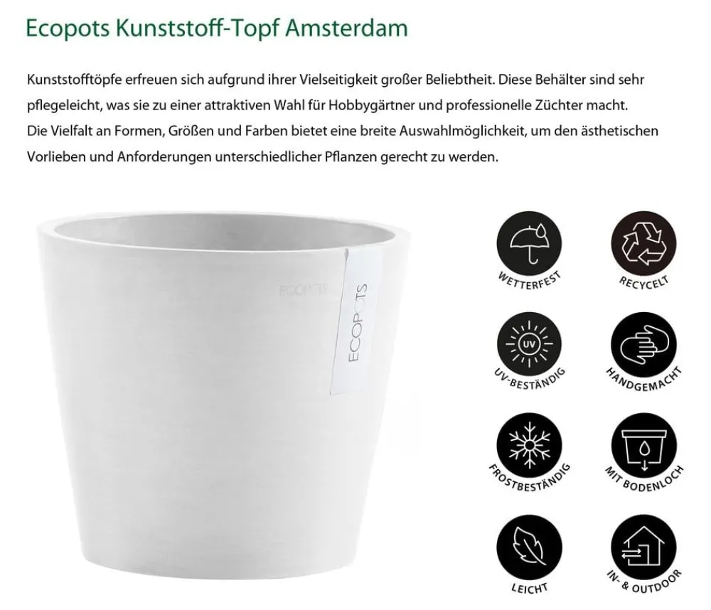 Ecopots Blumentöpfe & Übertöpfe - Kunststoff-Topf Amsterdam, rund Weiß