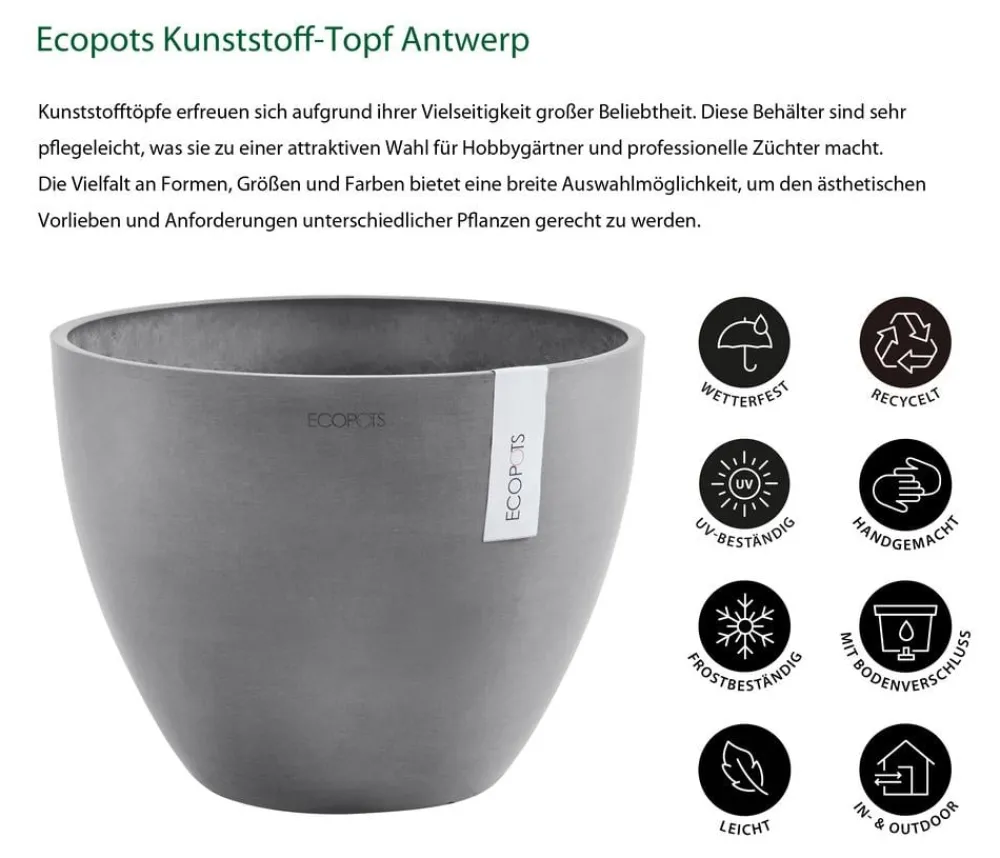 Ecopots Blumentöpfe & Übertöpfe > Kunststoff-Topf Antwerp, rund