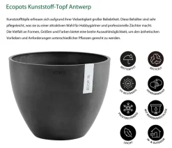 Ecopots Kunststoff-Topf Antwerp, rund Dunkelgrau