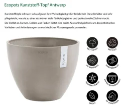 Ecopots Blumentöpfe & Übertöpfe - Kunststoff-Topf Antwerp, rund Taupe