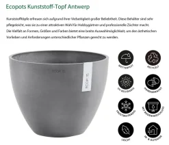 Ecopots Blumentöpfe & Übertöpfe - Kunststoff-Topf Antwerp, rund Grau
