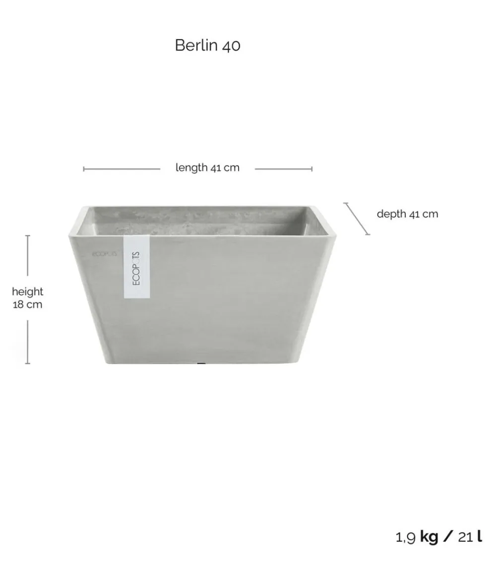 Ecopots Kunststoff-Topf Berlin, quadratisch Hellgrau Best