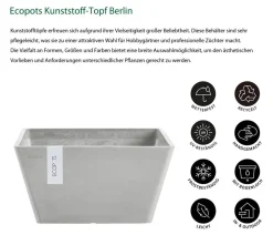 Ecopots Kunststoff-Topf Berlin, quadratisch Hellgrau Best