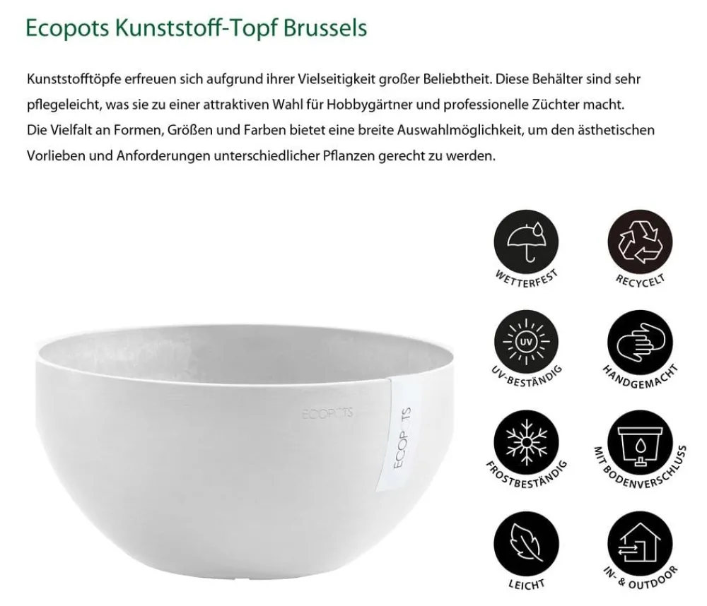 Ecopots Kunststoff-Topf Brussels, rund Weiß Discount