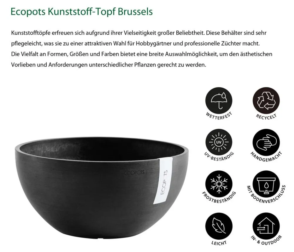 Ecopots Kunststoff-Topf Brussels, rund Dunkelgrau Online