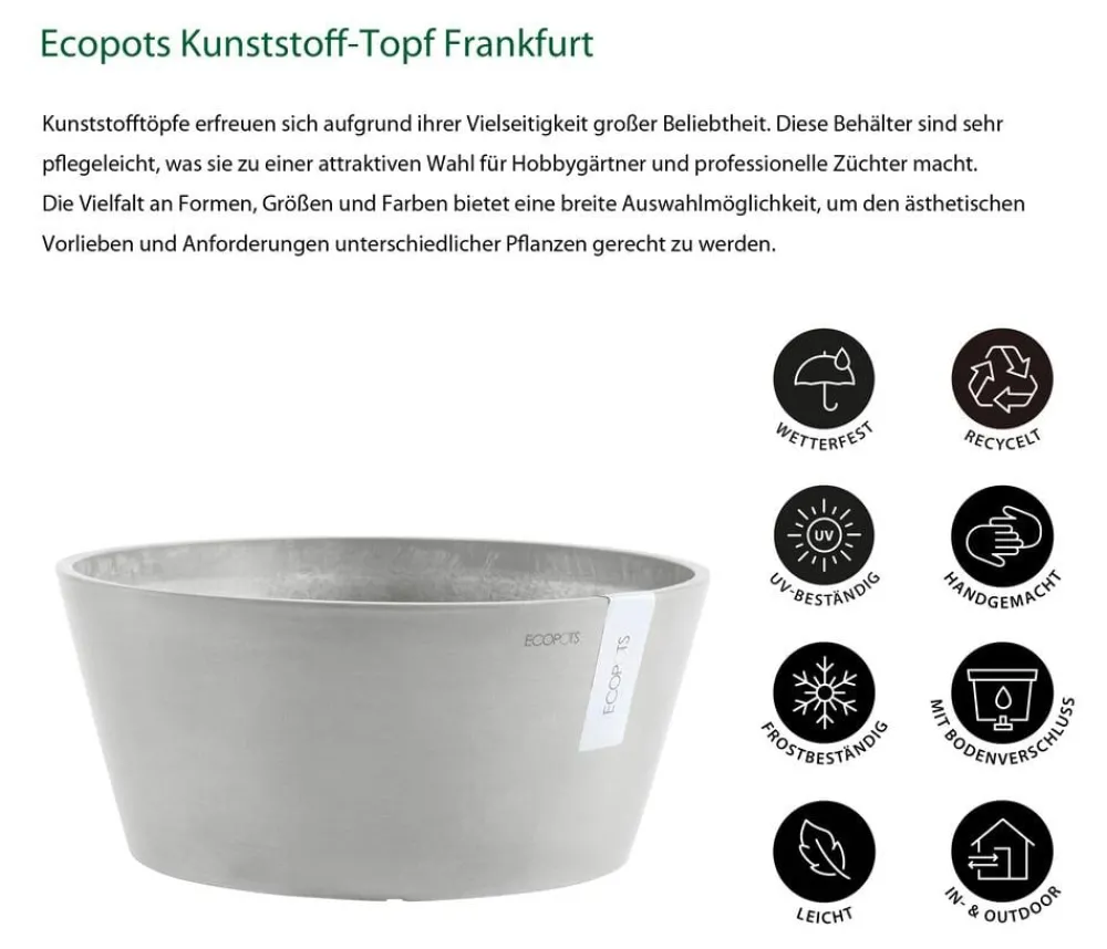 Ecopots Kunststoff-Topf Frankfurt, rund Hellgrau