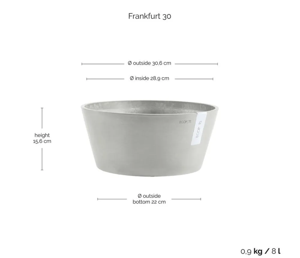 Ecopots Kunststoff-Topf Frankfurt, rund Hellgrau