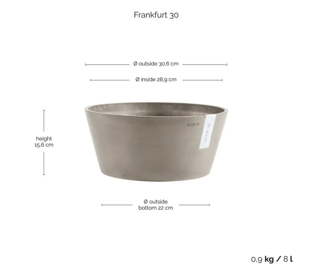 Ecopots Kunststoff-Topf Frankfurt, rund Taupe Outlet