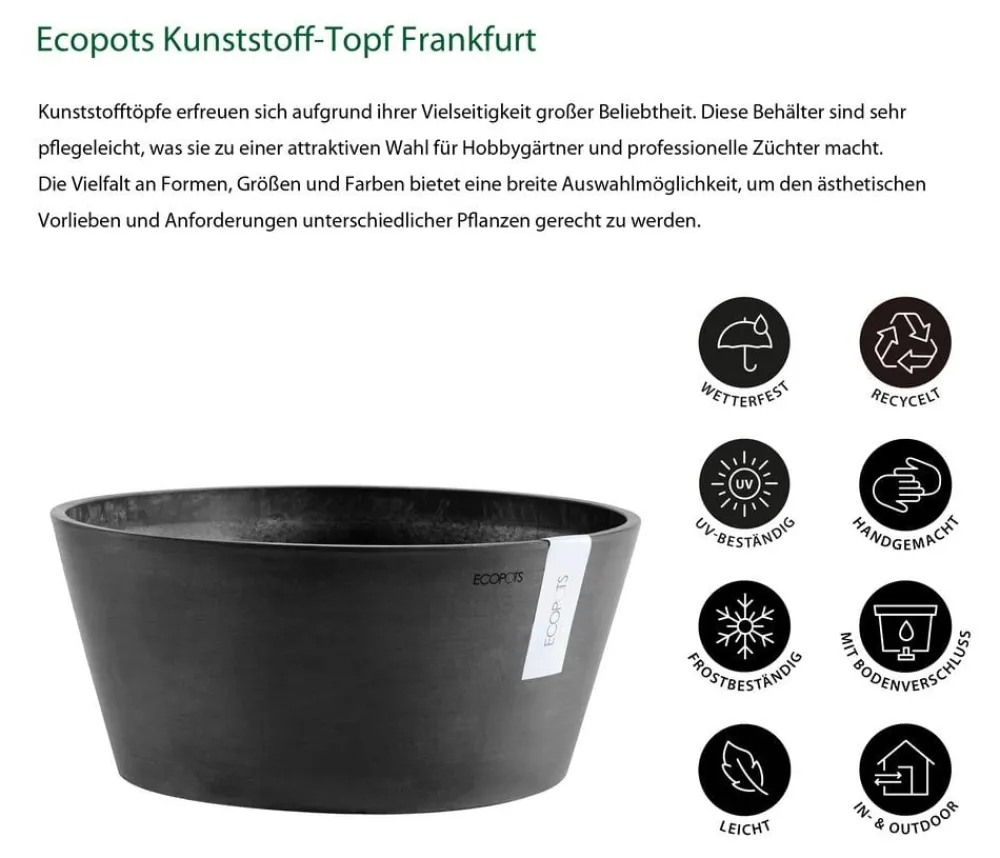 Ecopots Kunststoff-Topf Frankfurt, rund Dunkelgrau Outlet
