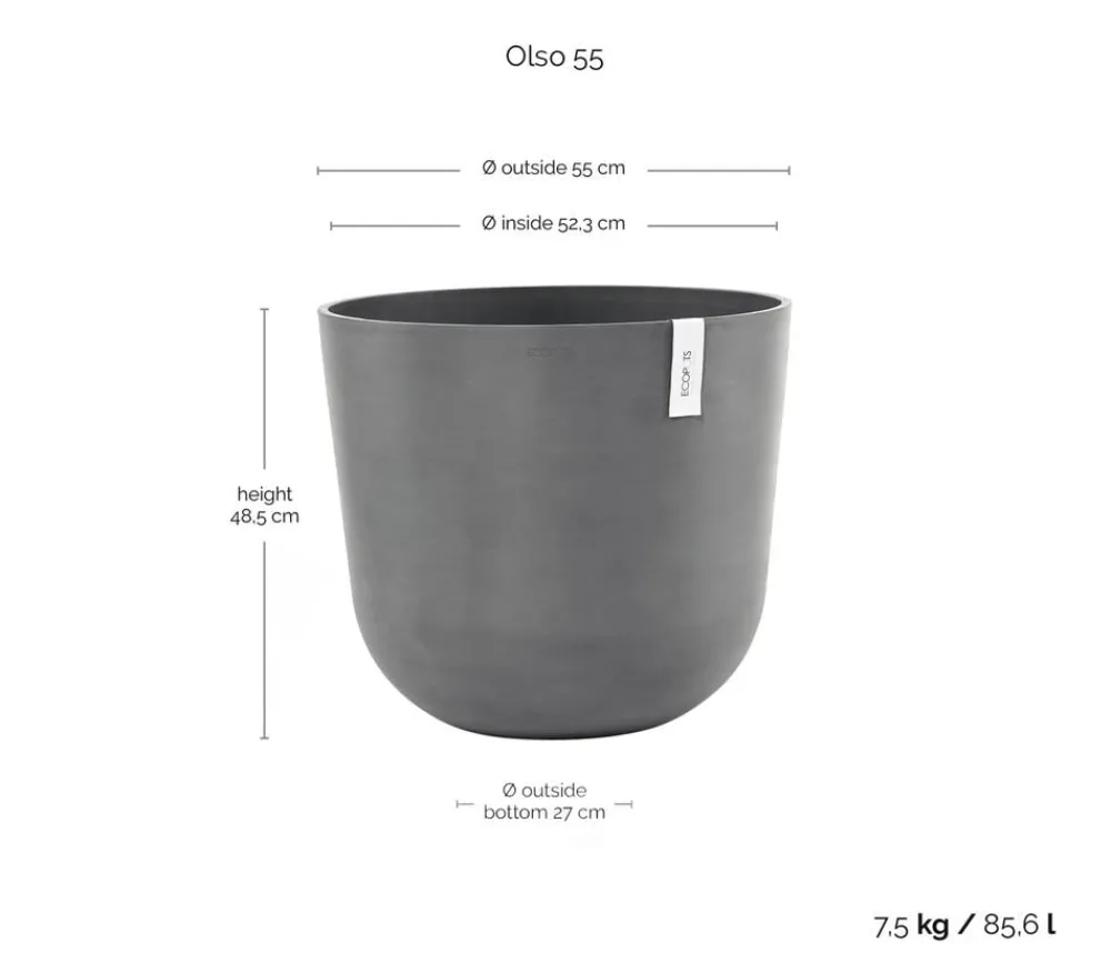 Ecopots Blumentöpfe & Übertöpfe - Kunststoff-Topf Oslo, rund Grau