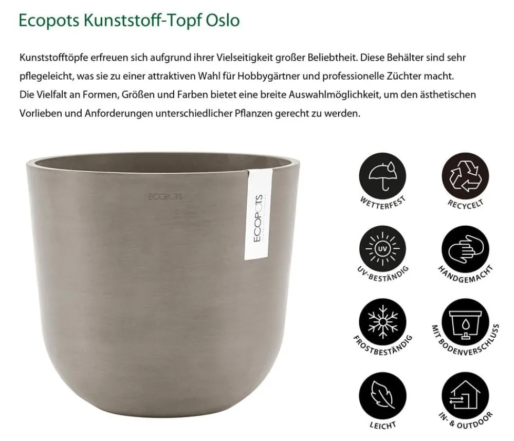 Ecopots Blumentöpfe & Übertöpfe > Kunststoff-Topf Oslo, rund