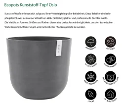 Ecopots Kunststoff-Topf Oslo, rund Grau Hot