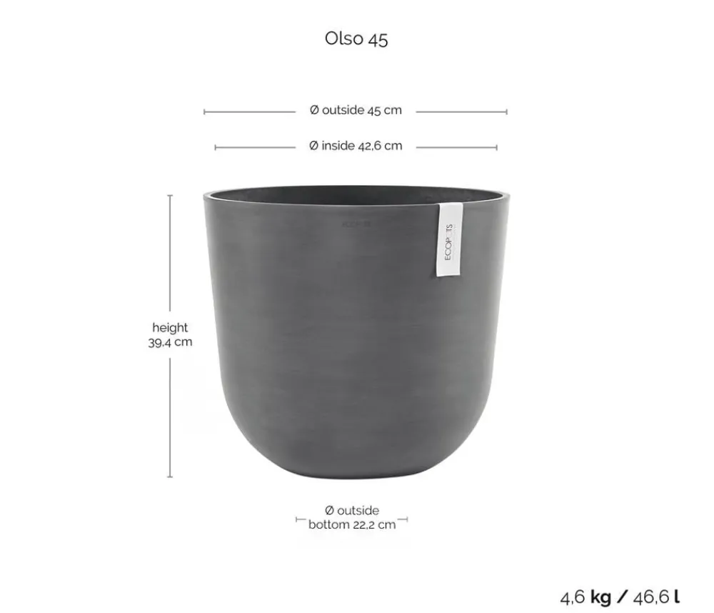 Ecopots Kunststoff-Topf Oslo, rund Grau Hot