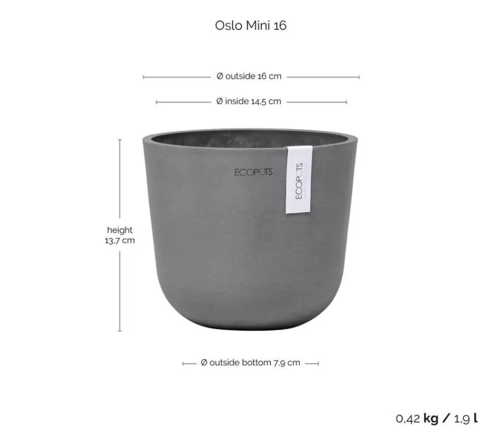 Ecopots Kunststoff-Topf Oslo Mini, rund Grau Online