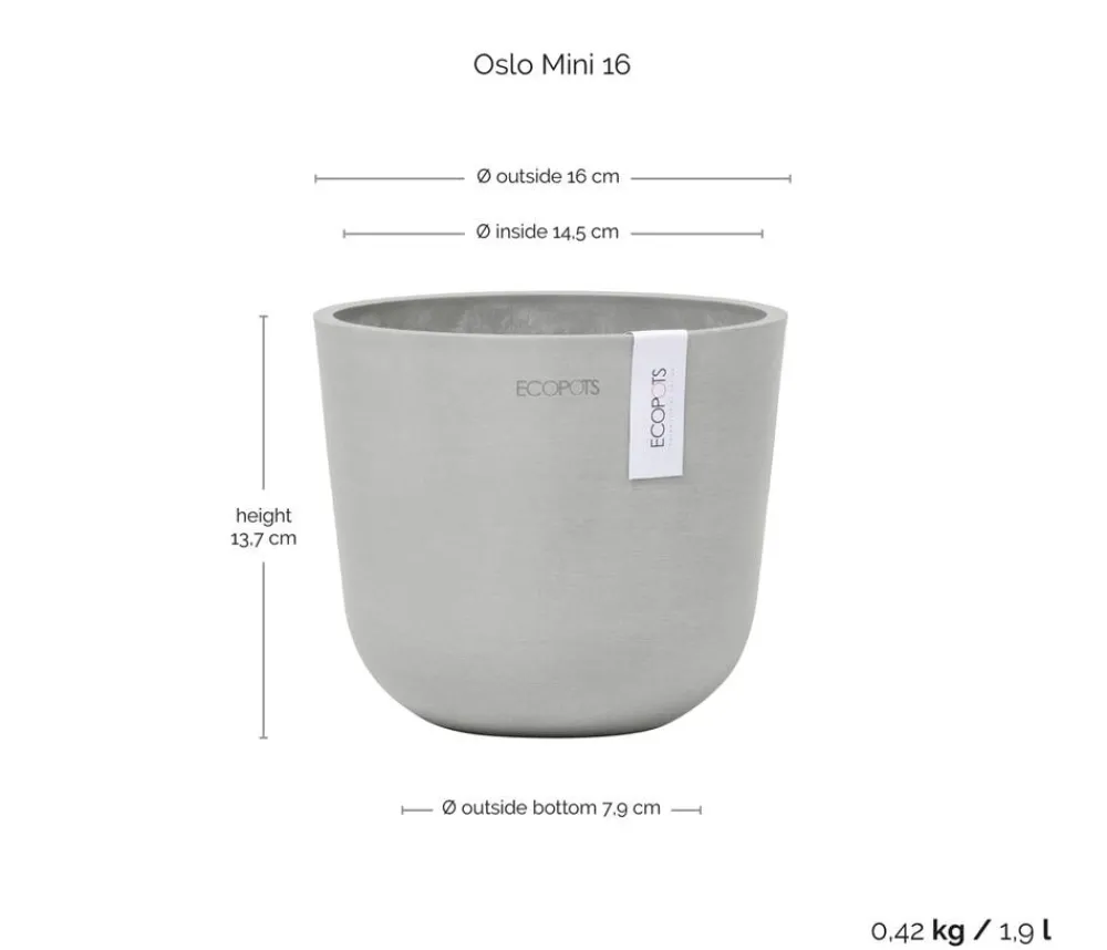Ecopots Blumentöpfe & Übertöpfe - Kunststoff-Topf Oslo Mini, rund Hellgrau