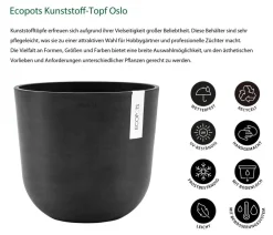 Ecopots Kunststoff-Topf Oslo mit Wassersystem, rund Dunkelgrau