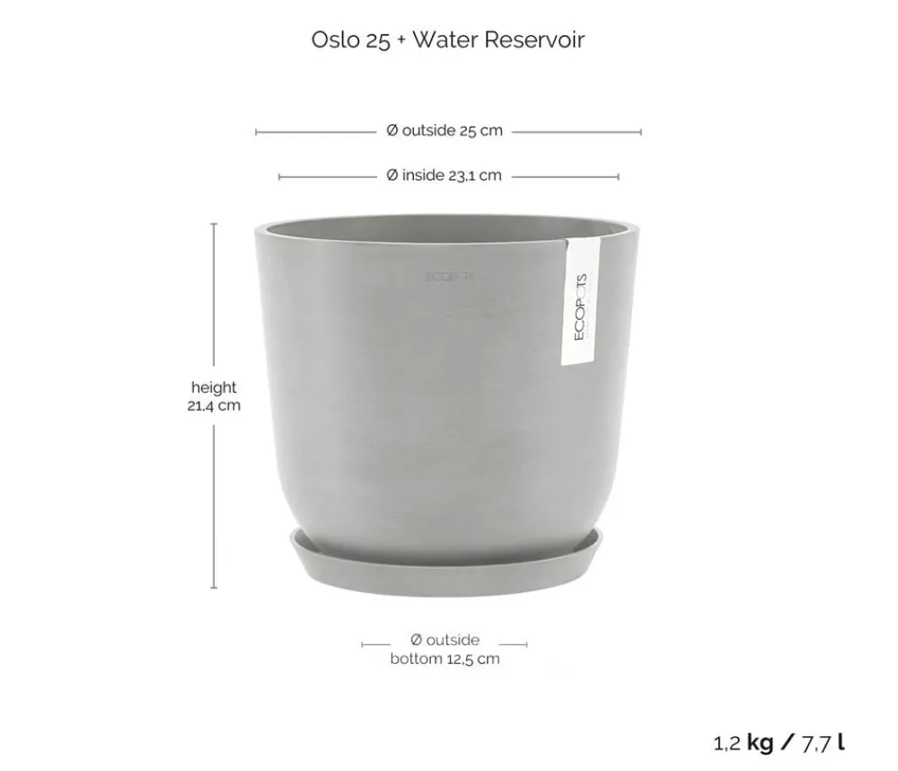 Ecopots Kunststoff-Topf Oslo mit Wassersystem, rund Hellgrau Outlet