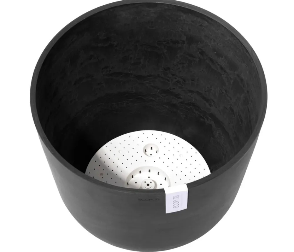 Ecopots Blumentöpfe & Übertöpfe - Kunststoff-Topf Oslo mit Wassersystem, rund Dunkelgrau
