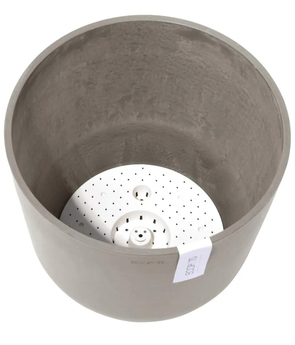Ecopots Blumentöpfe & Übertöpfe - Kunststoff-Topf Oslo mit Wassersystem, rund Taupe